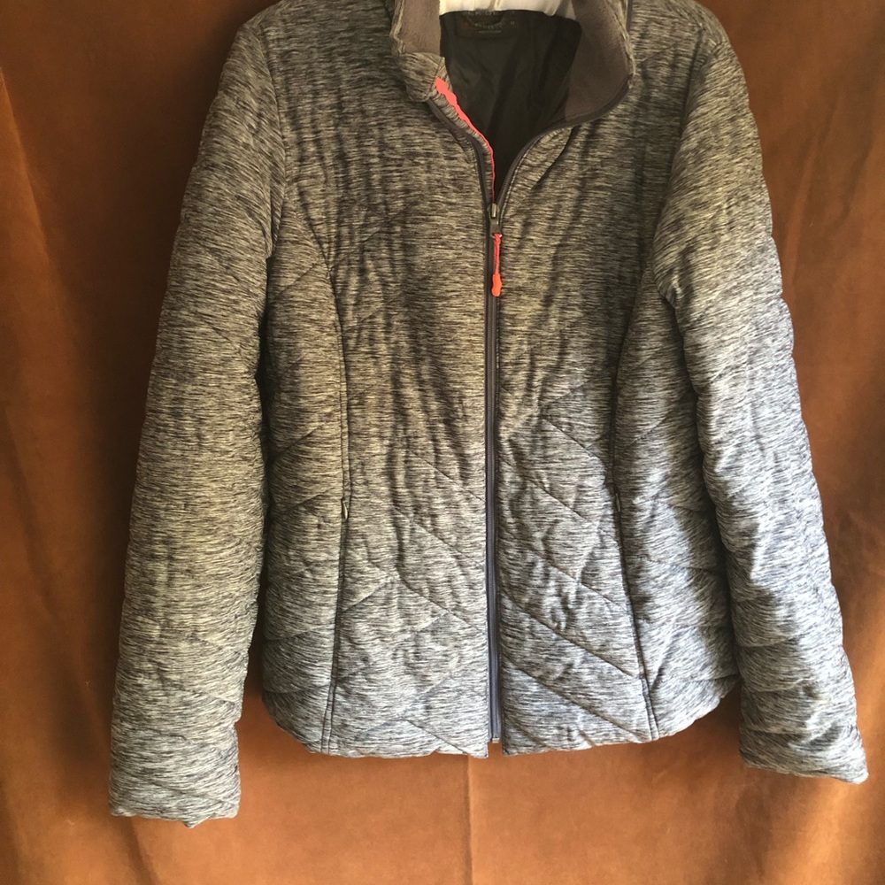 tek gear Heather Gray Quilted Puffer Jacket with Coral Zip Accent